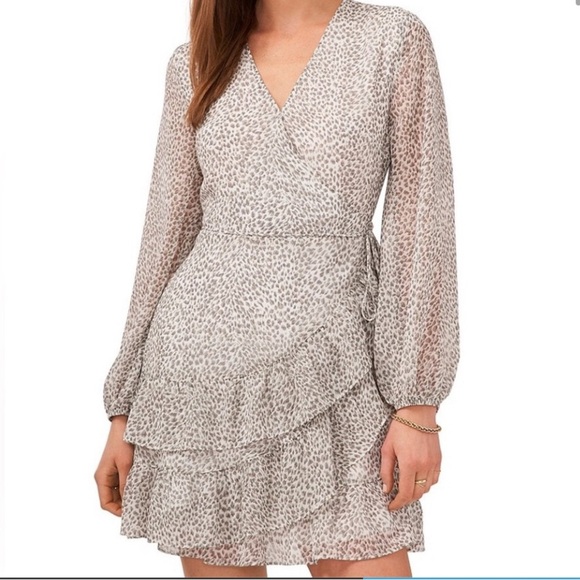 Nordstrom Dresses & Skirts - Nordstrom 1. State Long Sleeve Gray Chiffon Ruffle Wrap Dress in Animal print